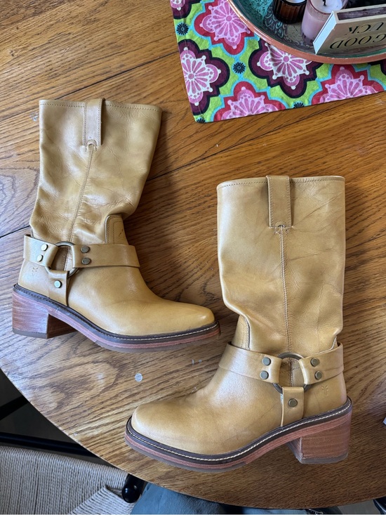 Frye Shoes - Frye Tan Harness Heeled Leather Boots